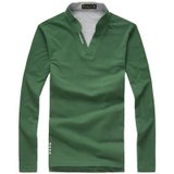 春季新款 男士小V立领纯色长袖T恤 T23335(绿色 XL)