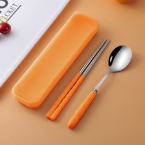 筷子勺子套装一人食便携餐具三件套不锈钢叉子单人学生可爱收纳盒_1639206409(两件套黄色)