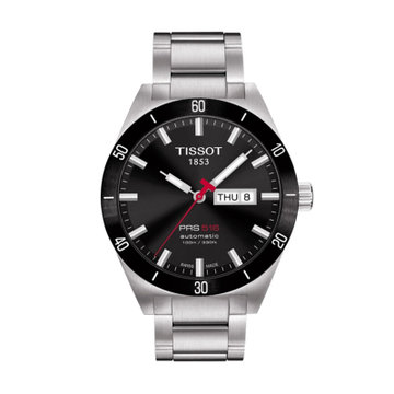 天梭/Tissot瑞士手表 律驰PRS516系列 自动机械钢带男士手表T044.430.21.051.00(黑壳黑面白带)