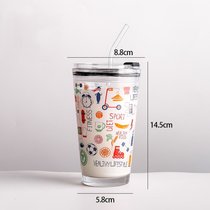 卡通杯网红玻璃杯广告礼品水杯吸管杯牛奶儿童早餐杯子ins印logo(涂鸦图案 401-500ml)