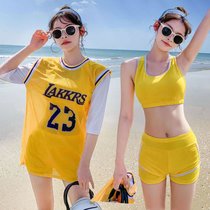 日系少女游泳衣女学生韩版性感分体比基尼三件套保守显瘦大码泳装(8202 黄色三件套 L (95-105斤）)