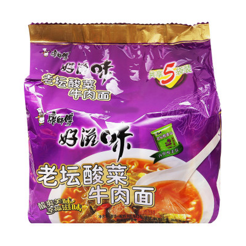 康师傅好滋味酸菜牛肉五入93g*5包/组
