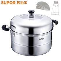 苏泊尔(SUPOR)SZ34B5大蒸锅304不锈钢二层蒸笼34cm双层复底蒸鱼锅电磁炉通用(本色 尺寸：34CM)