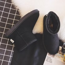 SUNTEK冬季洋气雪地靴女鞋2021年新款短款棉鞋加绒加厚一脚蹬冬鞋棉靴子(38 标准尺码 黑色)