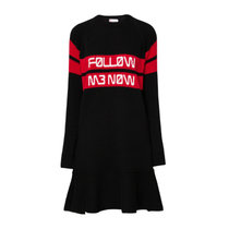 RED VALENTINO女士黑色红色白色logo条纹长袖连衣裙DTM-0NOL码黑 时尚百搭