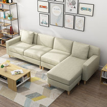 恒兴达 布艺沙发现代简约小户型三人位转角沙发组合 客厅家具 可变贵妃位(米黄色 1+2+3组合)