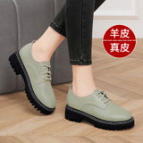 绿色小皮鞋女羊皮软皮女鞋2022年春款复古系带英伦风真皮平底单鞋(39 绿色/5637(跟高4.5cm))