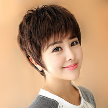 美元素假发 女 真发混发气质优雅假发 女 短卷自然逼真女士仿真假头发 假发套mr012(2t33手织顶心深栗色)