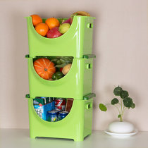 可叠加塑料水果蔬菜收纳箱储物筐厨房置物架 水果架整理架（大号单个）36*28*23cm(绿色)