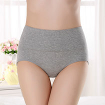 SUNTEK高腰女士内裤收腹提臀塑身舒适纯色棉质面料女式三角短裤(XL 建议110-140斤 灰色)