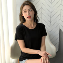 莫代尔圆领短袖t恤女夏修身打底衫(6686黑 XXL)