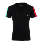 阿玛尼男式T恤 Emporio Armani 男士时尚休闲EA系列深V短袖T恤90247(黑色 L)