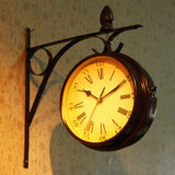 普润 欧式复古铁艺创意双面侧挂挂钟创意钟表样板房家居时尚钟饰