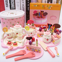 木制儿童过家家玩具女孩泡茶杯套装厨房餐具木制玩具(白色 英文小蛋糕)