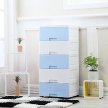 卡通特大号儿童玩具收纳箱塑料抽屉式储物柜家用宝宝衣物整理箱盒(蓝色拼米白色 五层)