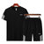 夏季短袖套装男 大码2020新款休闲运动男装韩版夏装速干t恤两件套(M 136黑色)