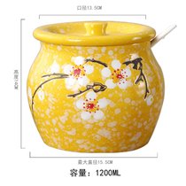日式调料盒陶瓷装盐罐单个辣椒油罐猪油罐家用带盖调味罐放盐家用(1200ML大容量 黄色（送小勺）)