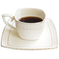 瓷时尚陶瓷咖啡杯碟套装冰花闪耀金边浮雕纯白美式咖啡杯2套