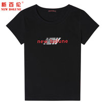 NEW BOLUNE/新百短袖T恤女款圆领上衣夏季百搭(黑色 M)