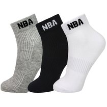 NBA袜子男休闲运动袜精梳棉袜刺绣篮球袜 3双装(短筒款 黑白灰3双 默认尺码)