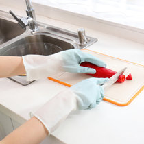 美佳多 家务清洁橡胶手套家用厨房PVC防水防滑薄款手套耐用洗衣洗碗(蓝色 L)