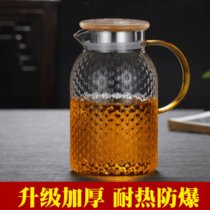 冷水壶耐高温玻璃水壶大容量家用花茶壶耐热防爆开水杯凉茶壶套装(1.9L米粒壶（竹包钢盖）)