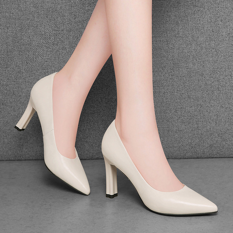 单鞋古奇天伦头层牛皮尖头细跟职业高跟鞋女士时尚新款小皮鞋女百搭套