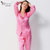 喜芬妮新款丝质长袖 宽松性感休闲 纯色女士睡衣 家居服套装(1702深粉色 XL)