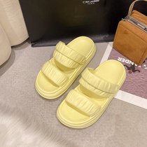 SUNTEK新款外穿凉鞋女夏季2022网红时尚百搭居家室内防滑带跟凉拖鞋女士(39-40【正码】 黄色)