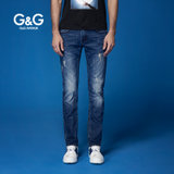 G&G男装新品春季薄破洞微弹男士牛仔裤修身中腰小脚牛仔裤男裤子(蓝色 28)