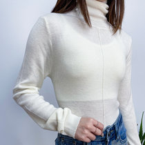 新款春秋季纯色高领针织衫女韩版套头堆堆领打底衫毛衣(奶油白色 均码)