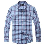 马罗威利 新款欧美风格精梳棉男式格子长袖衬衫男格子衬衣纯棉(蓝紫格 180)