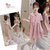 女童夏季连衣裙2021新款夏装网红洋气娃娃领中大童短袖格子裙子潮(粉色 110)