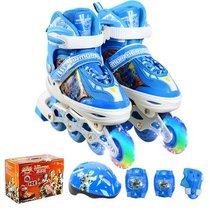 乐士/ENPEX溜冰鞋旱冰鞋轮滑鞋铠甲勇士可调直排闪光轮轮滑鞋儿童套装 KJ-333(蓝色 S码（27-32）)