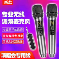 D300可调频带混响无线麦克风一拖二U段户外舞台家用K歌KTV话筒