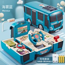 模拟声光音效驾驶室变形巴士玩具车早教机儿童玩具 变形巴士-蓝色-电池版(变形巴士-蓝色-充电电池版 默认版本)