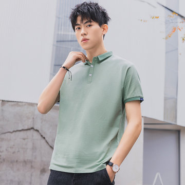 polo衫男短袖衣服夏季新款翻领打底男士纯色白t恤半袖服装广告衫(豆