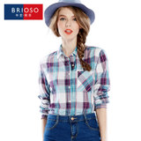 BRIOSO 新款全棉防晒休闲格子衬衫 女士衬衫格子衬衣(B1510009)