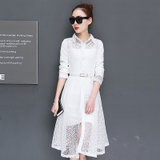 VEGININA 新款女装春装中长款两件套蕾丝连衣裙 4233(白色 L)