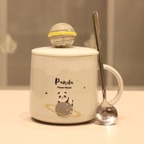 马克杯子陶瓷杯家用水杯创意潮流带盖勺可爱小猪少女心早餐杯礼品(星球杯灰+盖勺400ML)