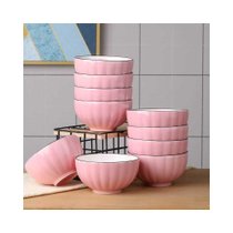 新款南瓜碗2/4/10只创意日式陶瓷饭碗沙拉碗面碗餐具(青花瓷 2个4.5英寸饭碗)