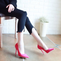 性感高跟鞋2018春季新款细跟气质女鞋子尖头浅口鞋欧美显瘦单鞋女(39)(玫红色)