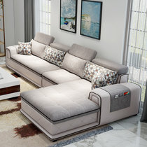 A家 家具沙发 布艺沙发 现代简约大小户型沙发 客厅家具(银灰色 双人+边几+右贵妃)