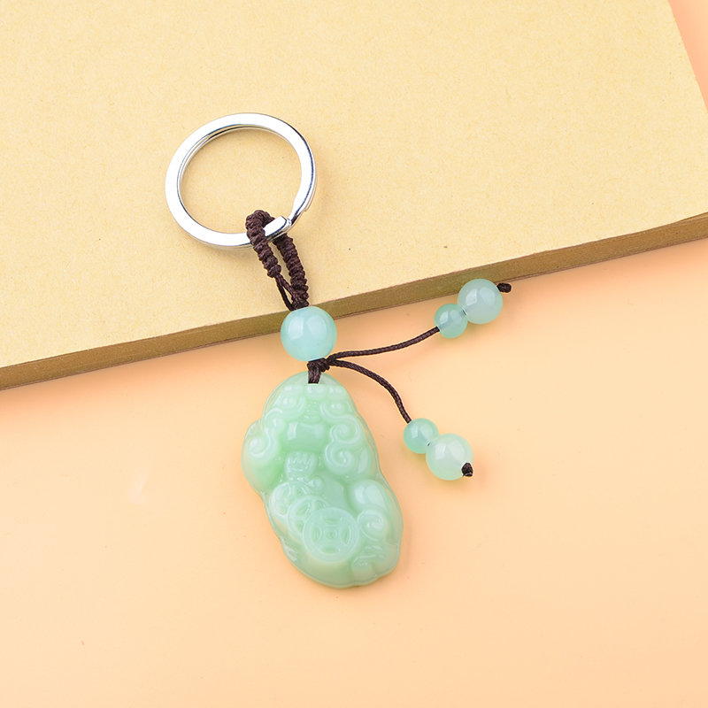 汽车钥匙扣挂件翡翠玉石貔貅挂饰男女士情侣腰挂车创意链浅绿色默认
