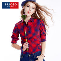 BRIOSO新款 女式纯棉棋盘格子长袖衬衫 女衬衣(B142110025)
