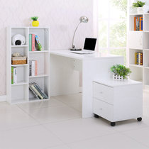 鸿邦台式三件套电脑桌 家用简易书柜移动文件柜学习书桌写字台书架办公桌子(白色 桌长1.2米三件套)