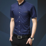 2017夏季新款男士短袖衬衫  简约时尚修身短袖衬衫 2730(深蓝色)