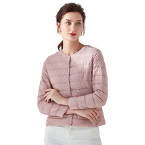 女款轻薄短款修身羽绒服大衣保暖内胆圆领外套韩版显瘦上衣6827(粉红色 XL)