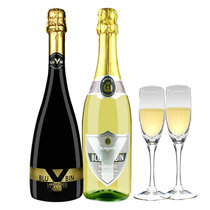 名庄靓年 意大利进口起泡酒莫斯卡托甜葡萄酒双支装 送香槟杯