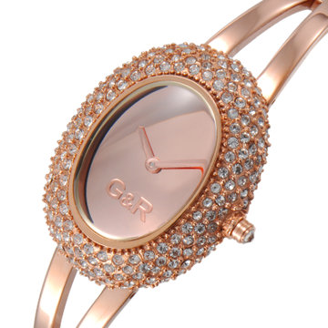 gandria/瑞亚 个性鸟巢设计椭圆形女表 满天星镶钻时装女士手表 优雅